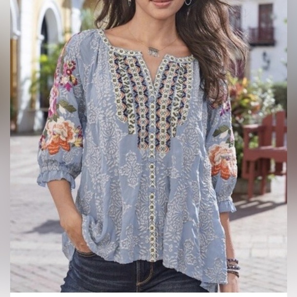 Sundance Tops - Sundance Melody Blue Floral Embroidered Blouse/ Size small